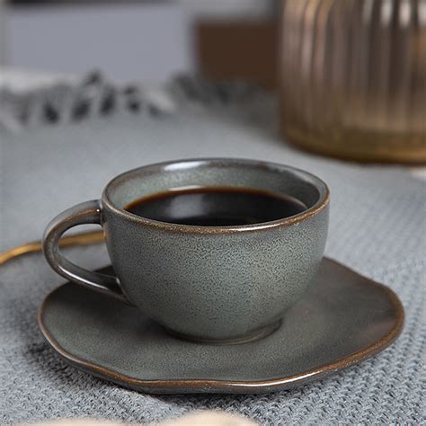 High Quality Rustic Ceramic Coffee Cup Porcelain Coffee CupWith Saucer