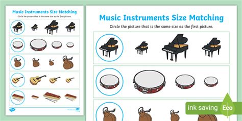 Musical Instrument Size Matching Worksheets Teacher Made