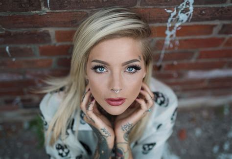 Brick Young Adult Young Women Tattoo Brick Wall Blond Hair Front