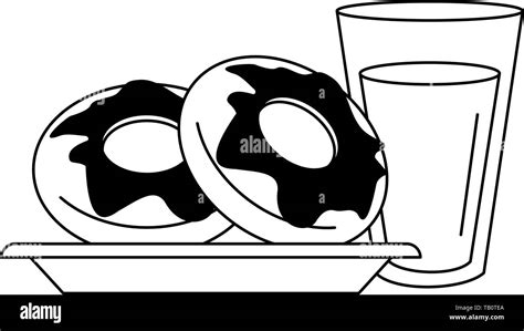 Breakfast Morning Food Cartoons In Black And White Stock Vector Image