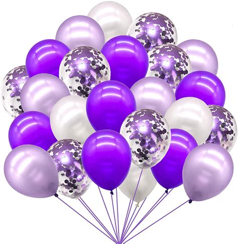 72pcs Purple White Balloons Set Mixed Purple Confetti White Balloons