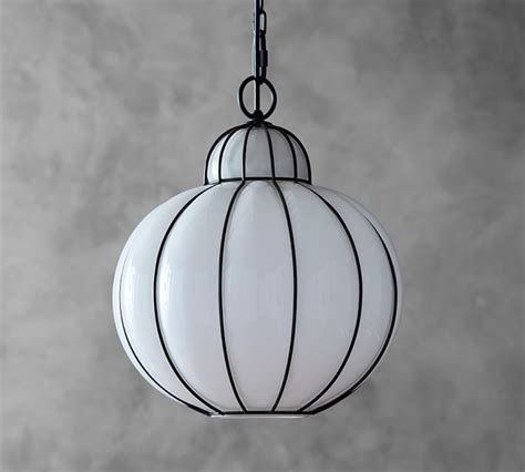 Pottery Barn Camille Milk Glass Caged Pendant Glass Cages Glass Pendant Light Milk Glass