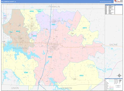 Williamson County, IL Wall Map Color Cast Style by MarketMAPS