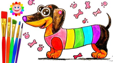 Coloring Page Rainbow Dog For Kids How To Draw Fun Art Colors For