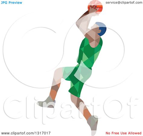 Clipart Of A Retro Low Poly Geometric Male Basketball Player Doing A