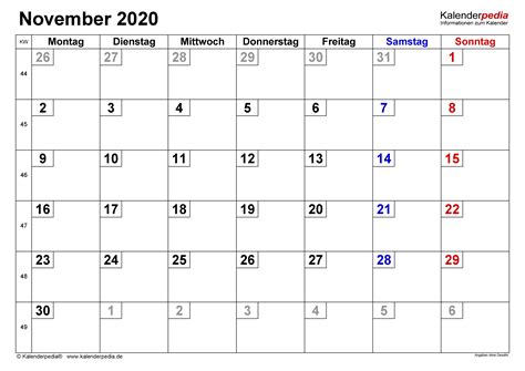 Kalender 2021 pdf 2021 download auf freeware.de. Kalender November 2020 als Excel-Vorlagen