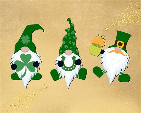 Lucky Clover Shamrock St Patricks Day Gnome Svg Bundle Trio Three