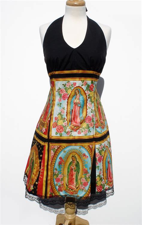 Guadalupe Mexican Virgin Mary Halter Dress Rockabilly Guadalupe Panels Dress · Vintage Galeria