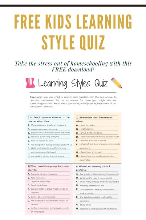 Free Kids Learning Style Quiz Learning Style Quiz Learning Styles