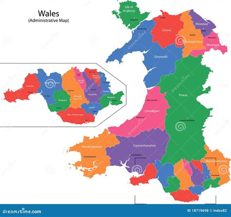 Administrative Map Of Wales United Kingdom With Communities Principal