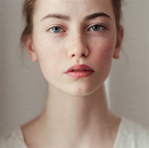 Portrait Of A Girl With Freckles ~ People Photos On Creative Market