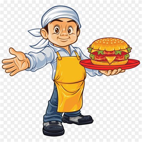 Cartoon Chef Holding Hamburger Transparent Background Png Similar Png