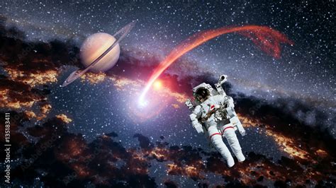 Astronaut Planet Saturn Spaceman Comet Outer Space Suit Galaxy Universe