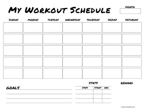 Free printable workout calendar