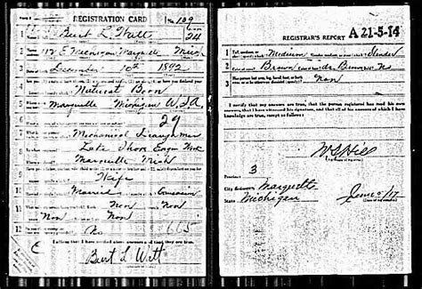 Journey To The Past Military Monday Wwi Draft Registration Of Burton Watt