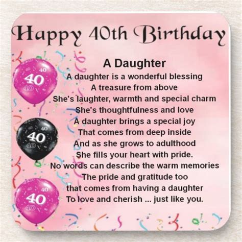 See more ideas about birthday images, happy birthday images, happy birthday greetings. Daughter Poem 40th Birthday Coaster | Zazzle.co.uk