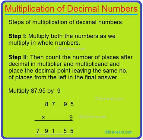 Multiplication Of Decimal Numbers Multiplying Decimals Decimals