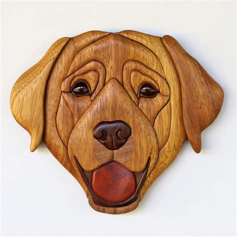 Labrador Retriever Intarsia Wall Hanging Wooden Dog Carving Wood Decor