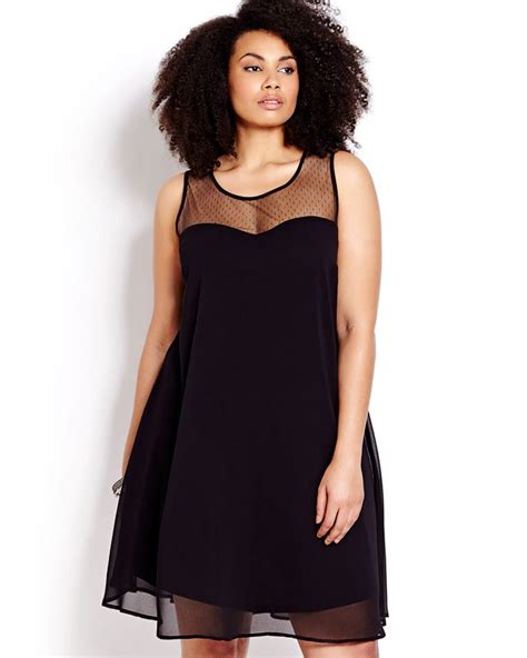New Noir Mesh Yoke Chiffon Dress Addition Elle Plus Size Dresses