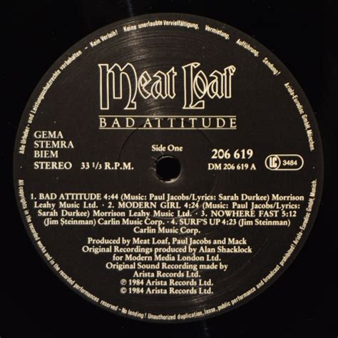 Meat Loaf Bad Attitude 206 619 Lp Album Black Vinyl Bazar Brno