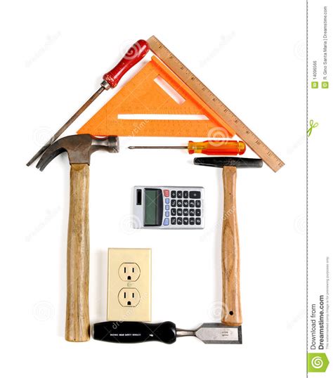 Verbouw een huis en win een thuis. Huis Dat Van Hulpmiddelen Wordt Gemaakt Stock Foto ...