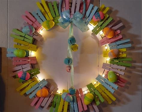 Led Lighted Easter Clothespin Wreath Front Door Wreath Holiday