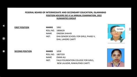Fbise Board Toppers Matric Result 2022 Matric Result Position Holders