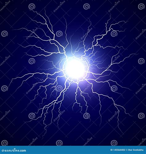 Plasma Bolt Fireball On Dark Background Thunder Storm Flash Light