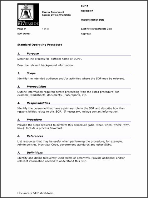 Standard Operating Procedure Template Word Excel Pdf Templates Images