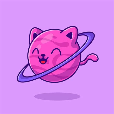 Premium Vector Cute Cat Planet Cartoon Icon Illustration