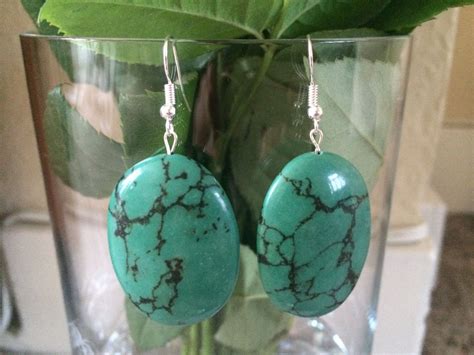 Sale Statement Faux Turquoise Large Oval Earrings Beach Etsy Big