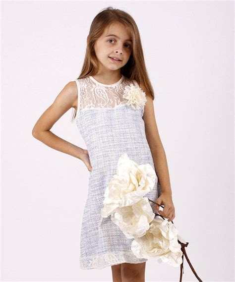 Mia Belle Baby Blue And Crème Lace And Tweed Dress Toddler And Girls By Mia