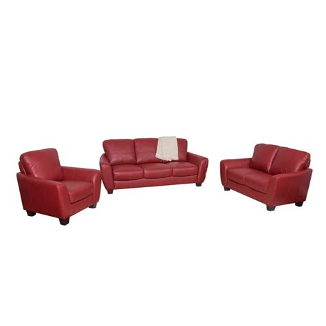 Corliving Jazz 3 Piece Red Bonded Leather Sofa Set The Home Depot Canada