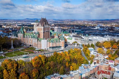 Aerial View Of Quebec City Showing Architectural Landmark Frontenac