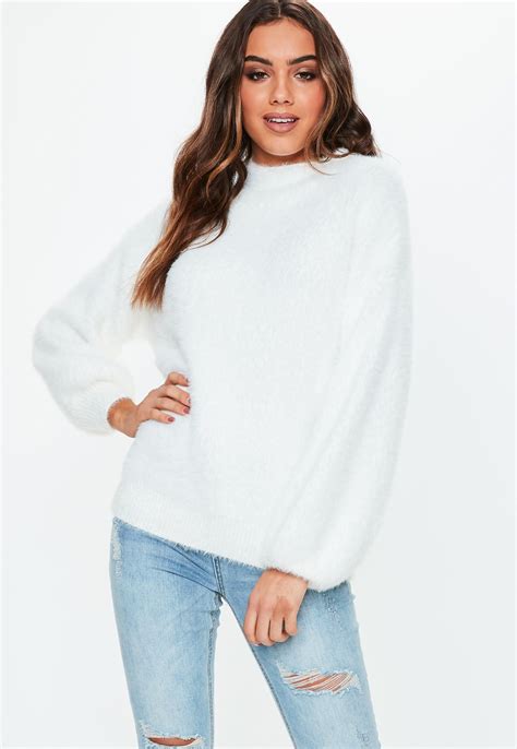 White Fluffy Knitted Boyfriend Sweater Sweaters For Women Winter