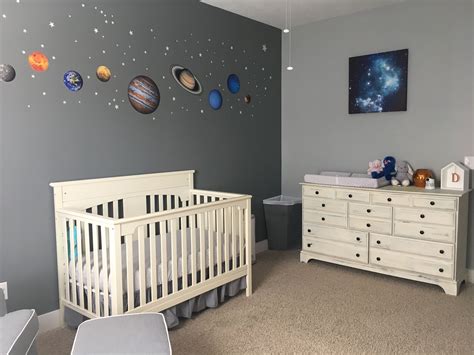 Space Theme Gray Nursery With Images Baby Boy Nurseries Grey