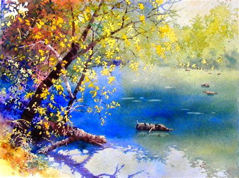 Celines Fine Art Painting Diary Summer River Watercolor Painting