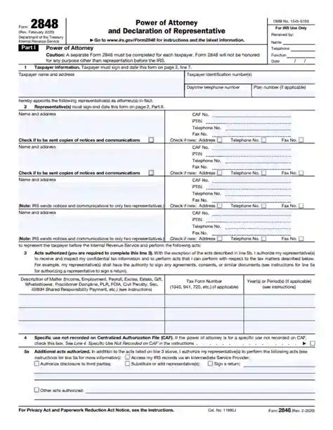 Fillable Irs Power Of Attorney Form 2848 Pdf Irs Poa