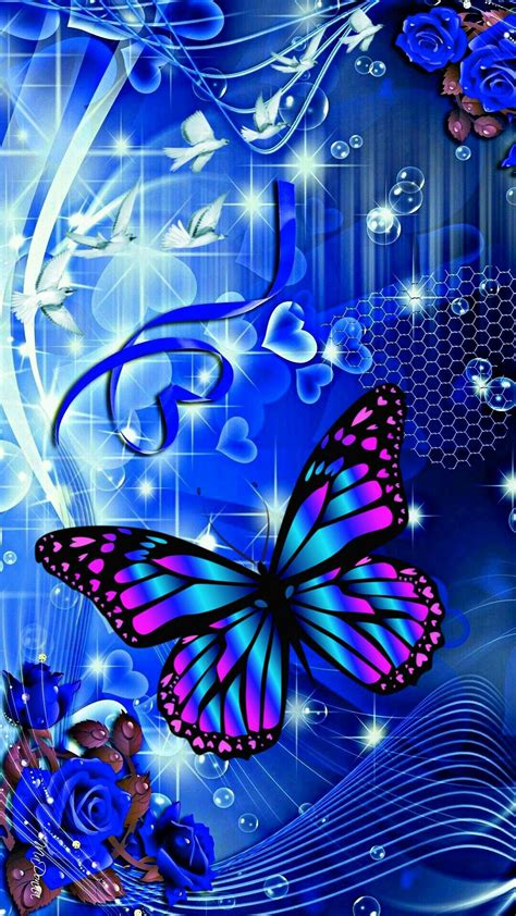 Blue Purple Glitter Butterfly Wallpaper Download Free Mock Up