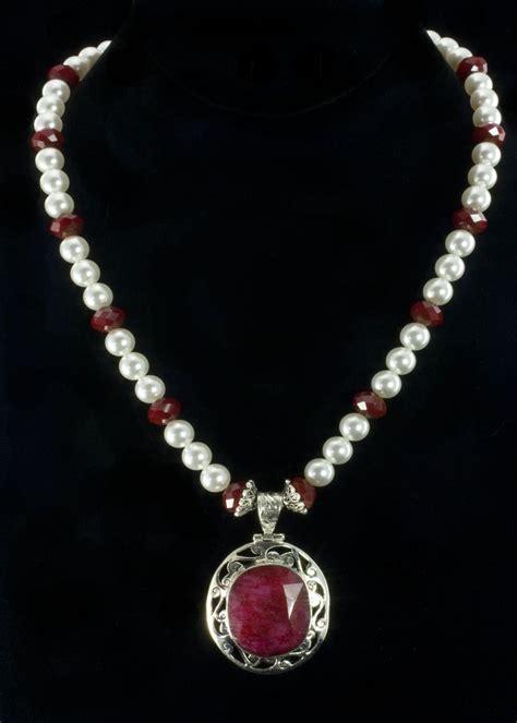 Ruby Pearl Necklace Natural Ruby And Sterling Silver Pendant 2l X 1 1