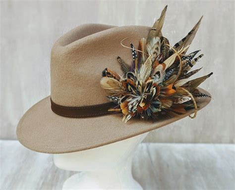 hemstock and sparkes bespoke beige pheasant feather fedora hat shooting hat race day hat