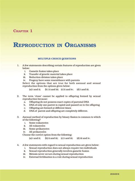 Ncert Exemplar Class 12 Biology Unit 1 Reproduction In Organisms