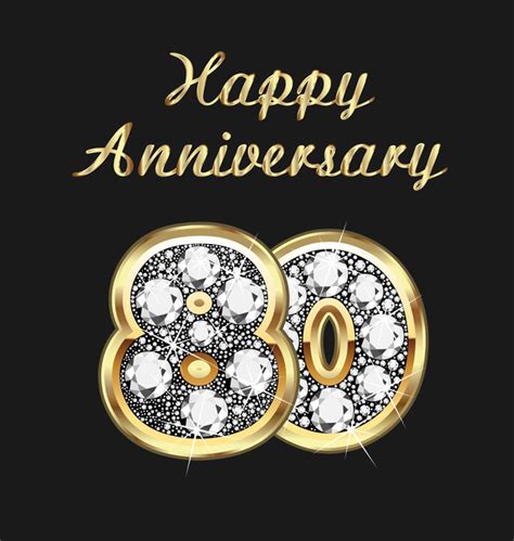 Happy 80 Anniversary Gold With Diamonds Background Vector Free Download