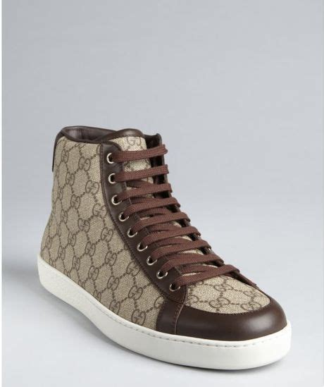 Gucci Beige And Brown Gg Coated Canvas High Top Sneakers In Beige For
