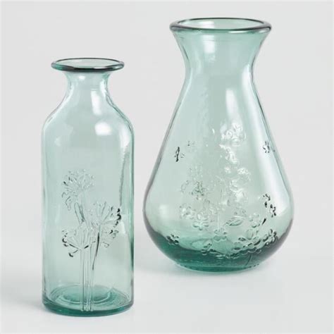 Green Embossed Floral Recycled Glass Vase Cute Home Decor From World