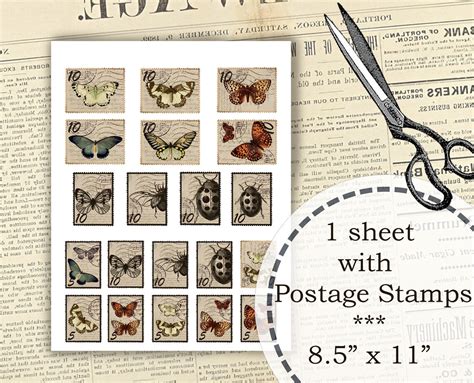 Printable Vintage Postage Stamps Butterfly Junk Journal Etsy