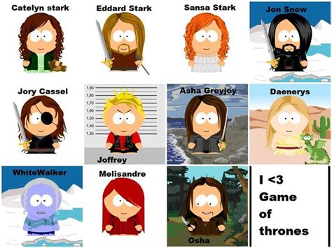 Game of Thrones - South Park | Sansa stark jon snow, Catelyn stark