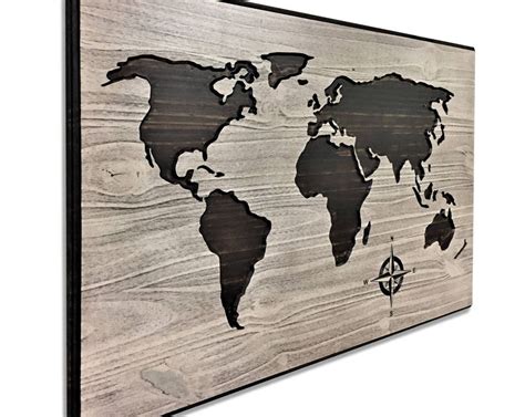 Carved Wooden World Map Wood Wall Art World Map Home Decor Etsy
