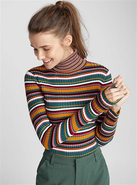Multi Stripe Ribbed Turtleneck Twik Shop Women S Sweaters Simons Turtle Neck Ladies