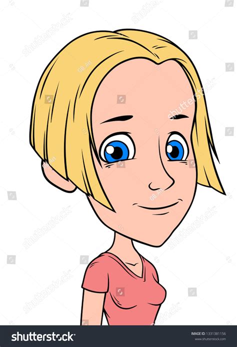 Cartoon Blonde Smiling Girl Character Blue Stock Vector Royalty Free